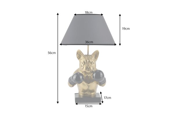 Tischleuchte Deko Boxer 56 cm E27 in Gold Schwarz Handarbeit