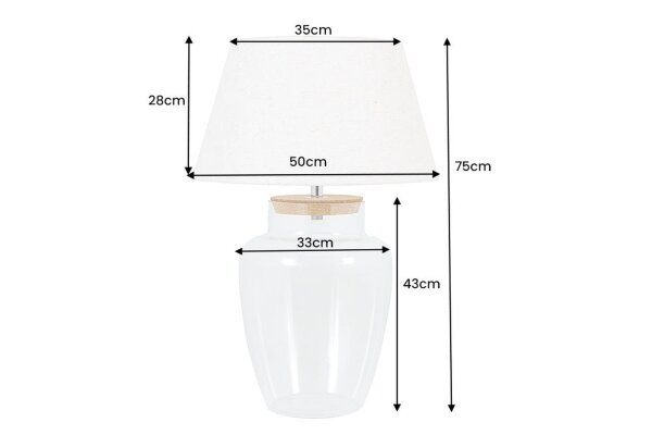 Tischlampe Glas Kork Stoff 75 cm hoch befüllbar E27