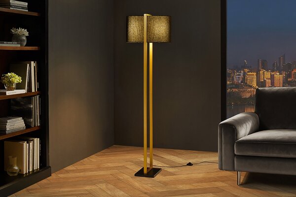 Stehlampe 160 cm Schwarz Eisen Stoff 2x E27 Modern