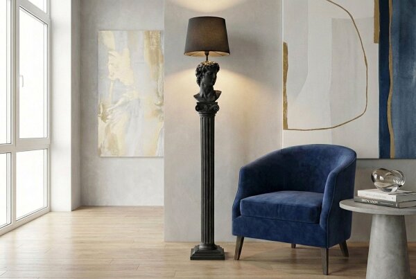 Stehlampe klein 120 cm Schwarz Gold Säule Büste Deko E14