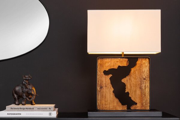 Tischleuchte Holz Stoff Unikat 58 cm E27 Modern IVALO