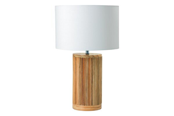 Tischlampe Holz Stoff 48 cm hoch Natur Weiß E27 Unikat