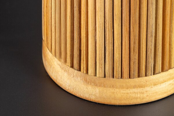 Tischlampe Holz Stoff 48 cm hoch Natur Weiß E27 Unikat