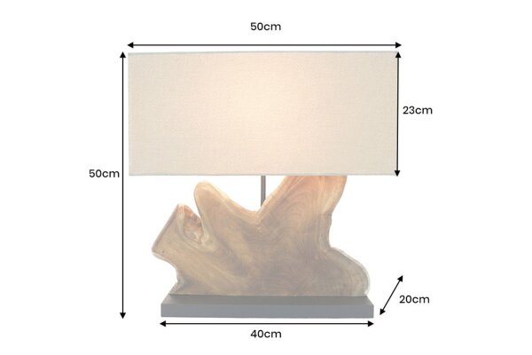 Tischlampe Holz Stoff E27 50 cm Modern Unikat Baumscheibe