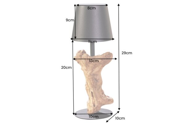 LED Tischleuchte außen Akku Touch Dimmer Treibholz Metall IP54