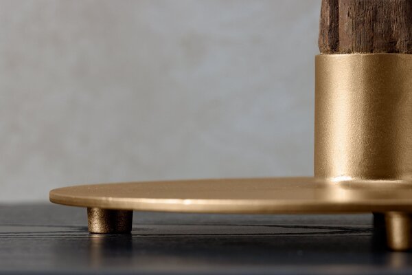 Tischleuchte Holz Stoff 74 cm hoch E27 in Gold Schwarz Natur