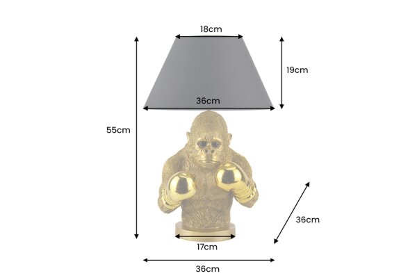 Tischleuchte Gold Schwarz 55 cm Affe Polyresin Stoff E27