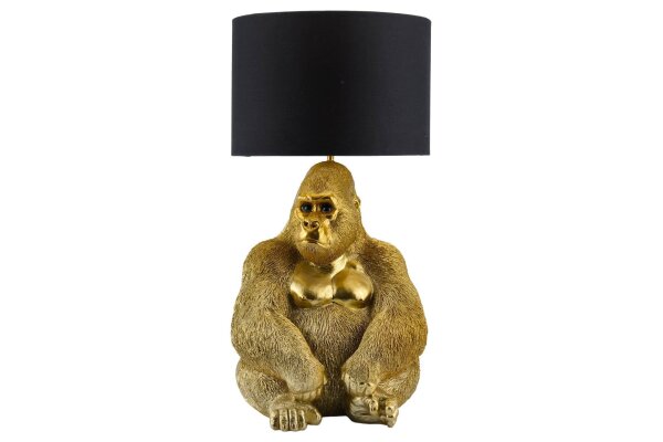Tischleuchte Stoff Polyresin 54 cm Gorilla in Gold Schwarz E27