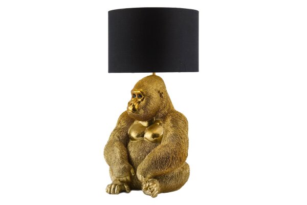 Tischleuchte Stoff Polyresin 54 cm Gorilla in Gold Schwarz E27