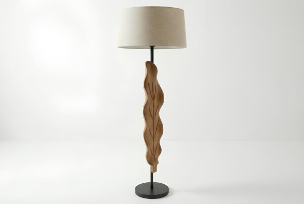 Stehlampe Holz Stoff 131 cm hoch Natur Beige Modern E27