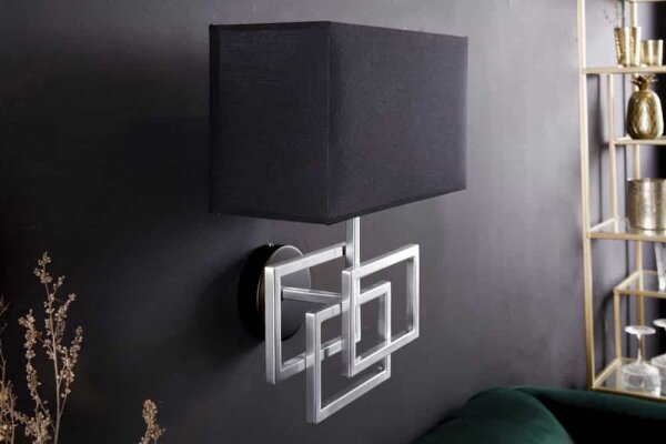 Wandlampe Metall Stoff 44 cm hoch in Silber Schwarz E27