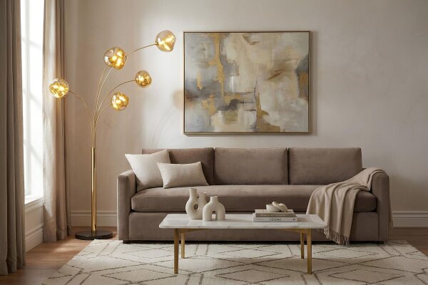Stehlampe 202 cm hoch 5x G9 in Schwarz Gold Modern