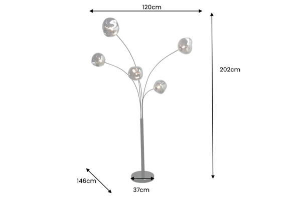 Stehleuchte groß 202 cm Metall 5x G9 in Silber Grau Modern