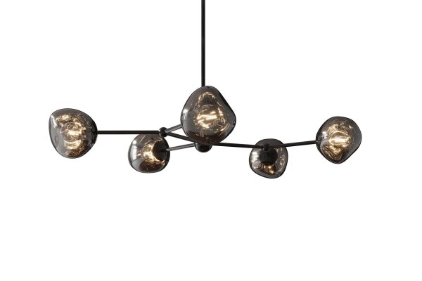 Hängelampe Rauchglas Metall L: 91 cm Grau Modern 5x G9