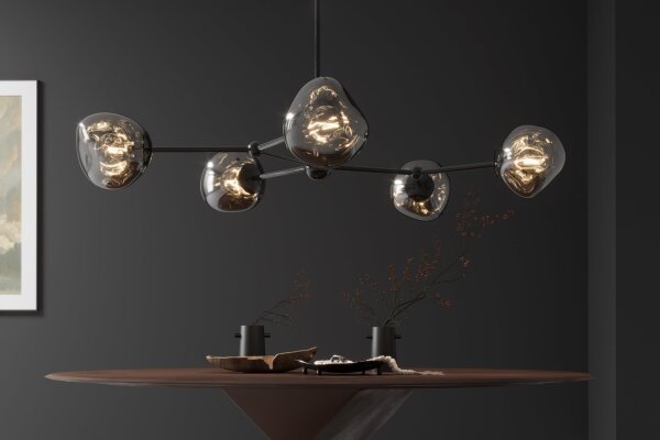 Hängelampe Rauchglas Metall L: 91 cm Grau Modern 5x G9