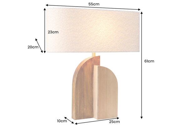Nachttischlampe Holz Stoff 60 cm hoch Natur Weiß E27