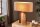 Nachttischlampe Holz Stoff 60 cm hoch Natur Weiß E27