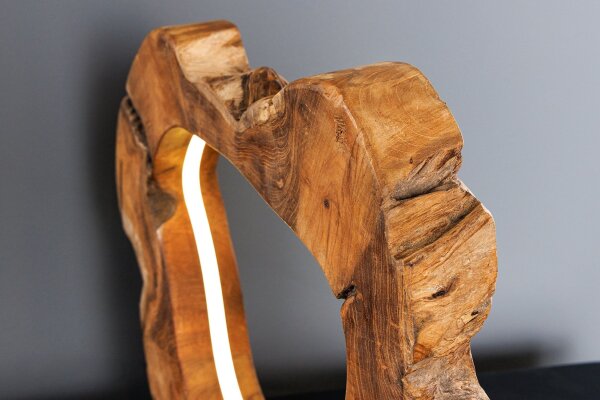LED Tischlampe Teakholz Baumscheibe Unikat mit Kabel