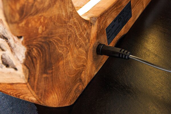 LED Tischlampe Teakholz Baumscheibe Unikat mit Kabel