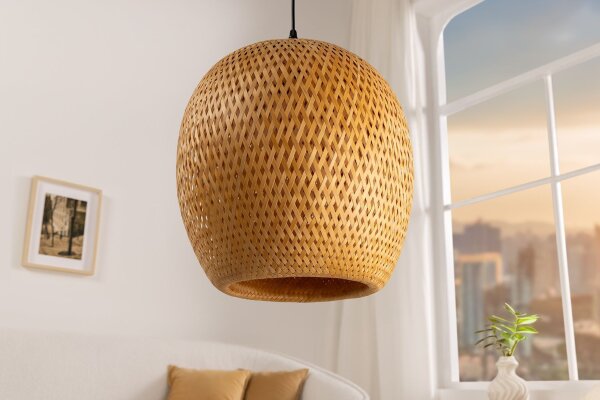 Hängeleuchte Boho B: 35 cm Korbschirm Bambus für E27