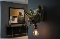 Deko Lampe Wand H: 41 cm Nashorn Polyresin für E27...