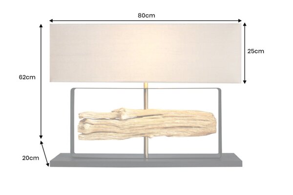 Tischlampe Teakholz Stoff 80 cm breit Schwarz Beige Gold E27