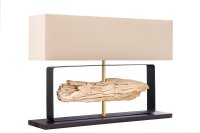Tischlampe Teakholz Stoff 80 cm breit Schwarz Beige Gold E27