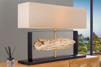 Tischlampe Teakholz Stoff 80 cm breit Schwarz Beige Gold E27