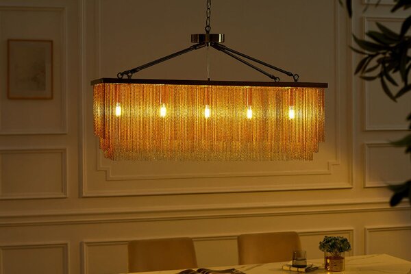 Pendelleuchte Esstisch B: 80 cm Eisen in Messing Gold 5x E14