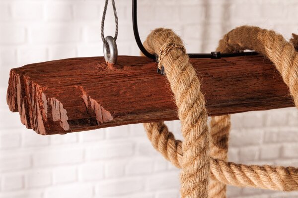 Pendelleuchte Balken Holz Seil 110 cm lang 5x E27 Unikat