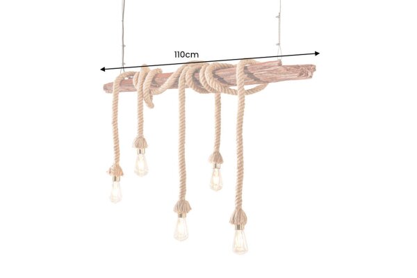 Pendelleuchte Balken Holz Seil 110 cm lang 5x E27 Unikat
