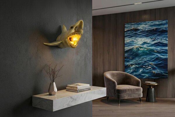 Wandlampe Grau Gold H: 23 cm Hai Figur Handarbeit E27