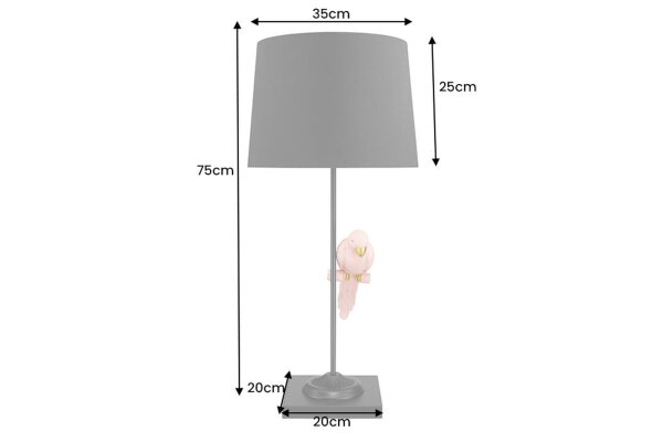 Tischlampe Metall Stoff E27 75 cm Schwarz Rosa Vogel