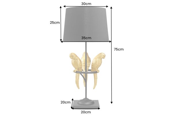 Tischlampe Schwarz Gold 75 cm hoch Papageien für E27