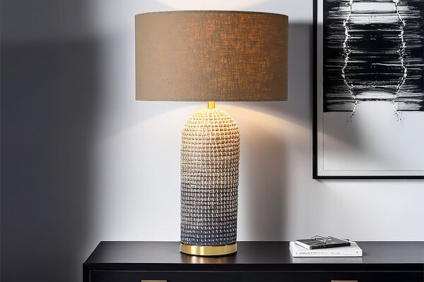 Nachttischlampe E27 61 cm Stahl Seegras Leinen in Braun Gold