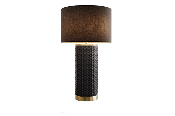 Tischlampe Schwarz Gold 70 cm hoch E27 Keramik Stoff