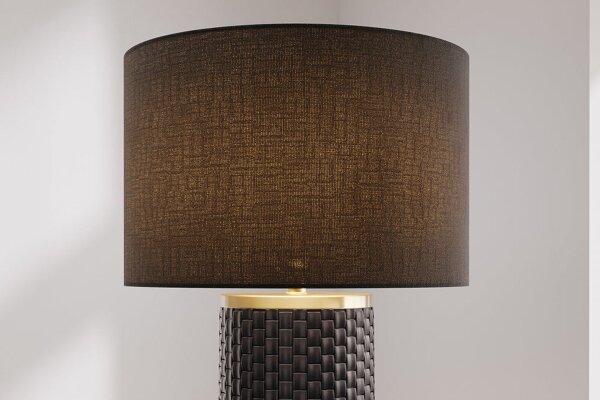 Tischlampe Schwarz Gold 70 cm hoch E27 Keramik Stoff