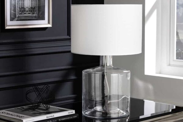 Elégante lampe de table AQUAMENTI Bleu Blanc Verre Tissu