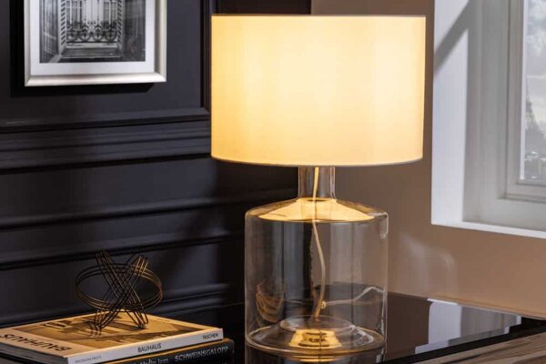 Elégante lampe de table AQUAMENTI Bleu Blanc Verre Tissu