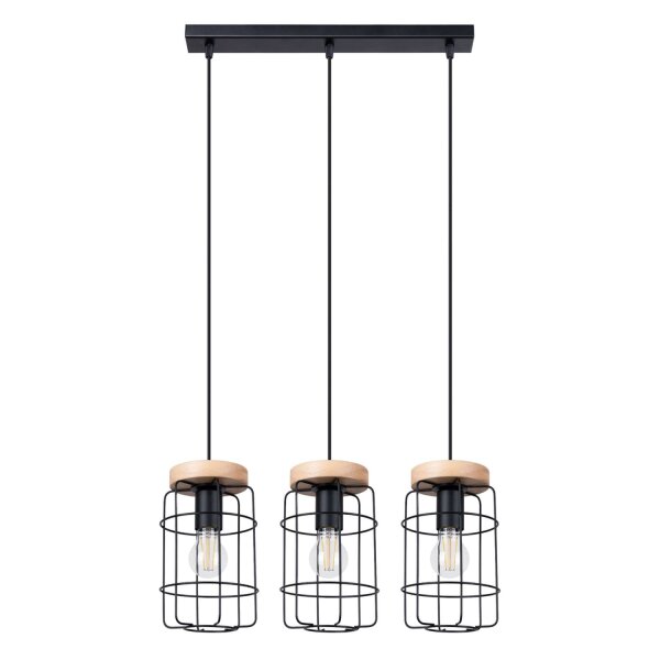 Industrial Hängelampe Holz Metall E27 3-flammig 60 cm