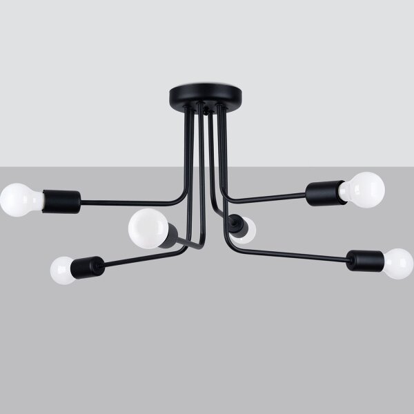 Deckenlampe Retro Schwarz Stahl E27 L:68 cm 6-flammig