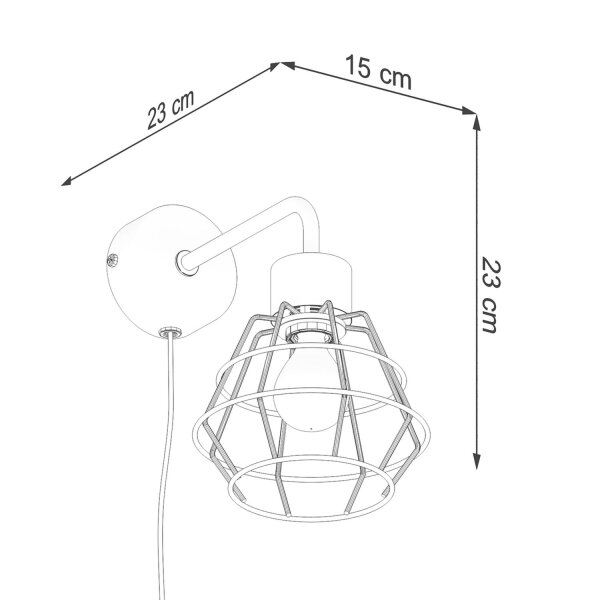Wandlampe mit Schalter Schwarz Kabel E14 H:23 cm Draht