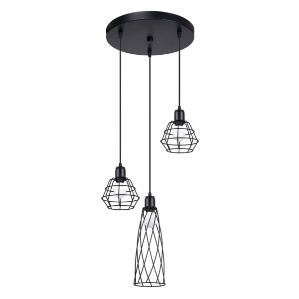 Hängelampe 3-flammig Schwarz Stahl Ø38 cm E14 Industrie