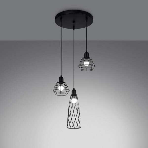Hängelampe 3-flammig Schwarz Stahl Ø38 cm E14 Industrie
