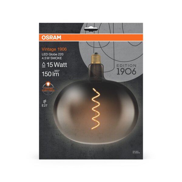 LED Leuchtmittel E27 Ø 22 cm 1800K 100lm Rauchglas OSRAM