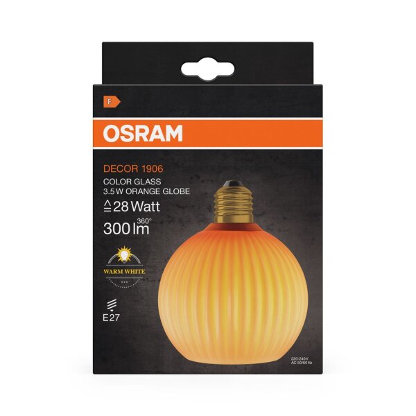 LED Leuchtmittel E27 Orange Glas Ø 12,5cm 2700K 300lm OSRAM