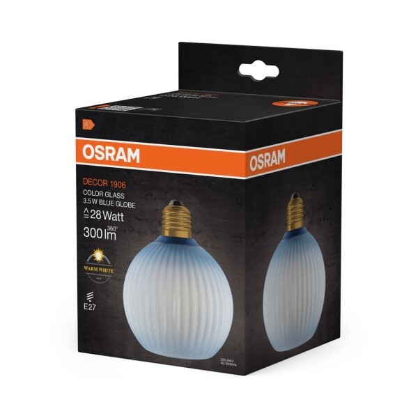 LED Leuchtmittel rund Ø 12,5 cm Glas E27 Blau 2700 K OSRAM