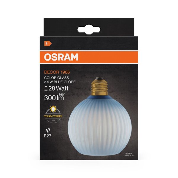 LED Leuchtmittel rund Ø 12,5 cm Glas E27 Blau 2700 K OSRAM