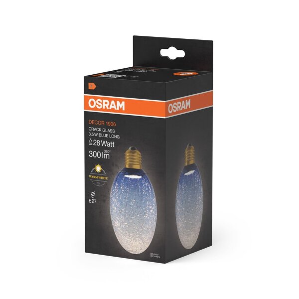 LED Deko Leuchtmittel Glas E27 Blau 2700 K 300 lm OSRAM