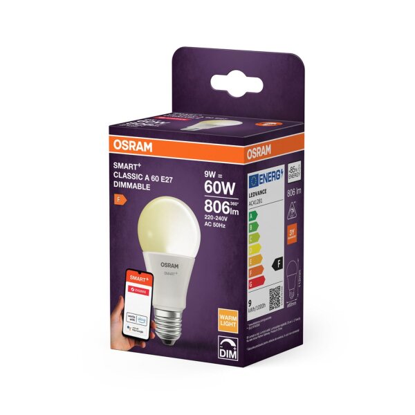 LED Leuchtmittel E27 Dimmbar via App Ø 6cm 2700K 806lm OSRAM